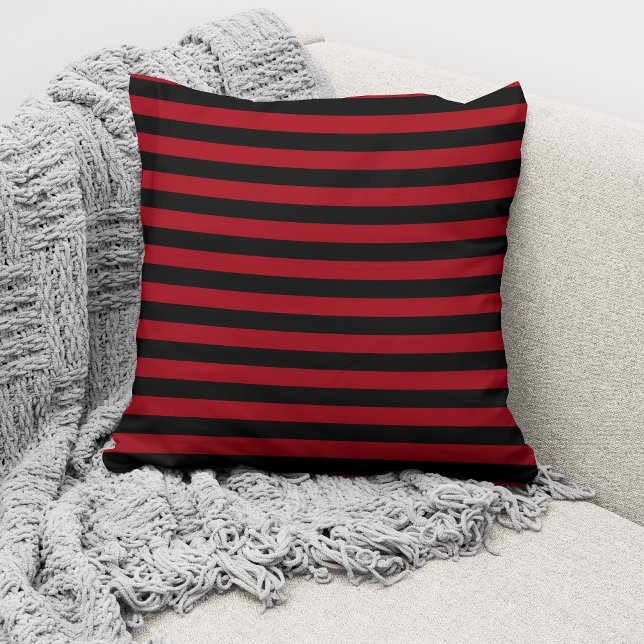 Elegant Red And Black Striped Pattern Throw Pillow (Creator Uploaded)