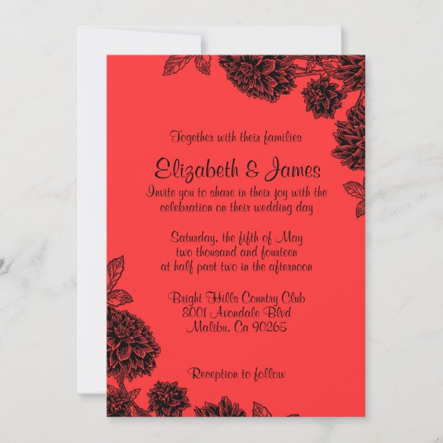 Elegant Red And Black Wedding Invitations (Front)