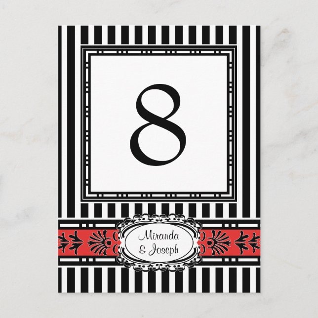 Elegant Red and Black Wedding Table Numbers Postcard (Front)