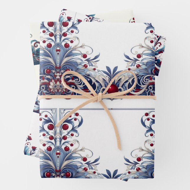 Elegant Red and Blue Wrapping Paper Sheet (In situ)