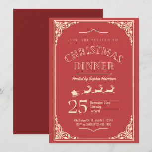 Elegant Red and Cream Detail Christmas Dinner  Invitation