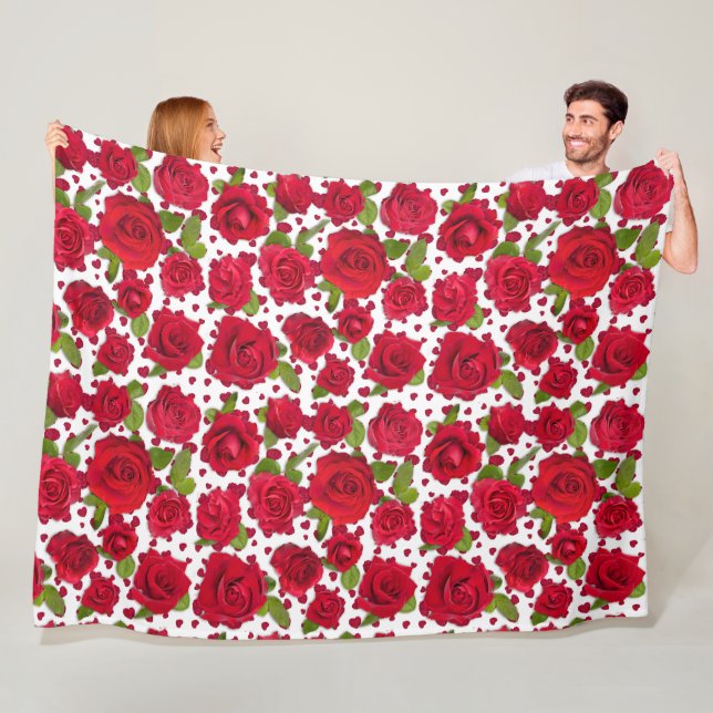 Elegant Red And Dark Pink Floral Roses Pattern Fleece Blanket (In Situ)