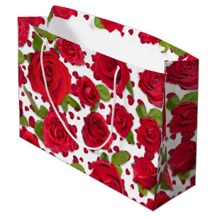 Elegant Red And Dark Pink Floral Roses Pattern Large Gift Bag