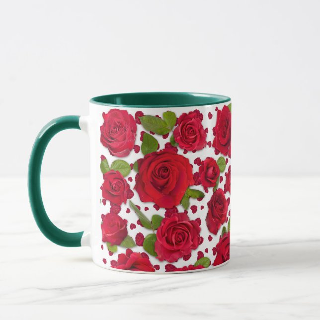 Elegant Red And Dark Pink Floral Roses Pattern Mug (Left)