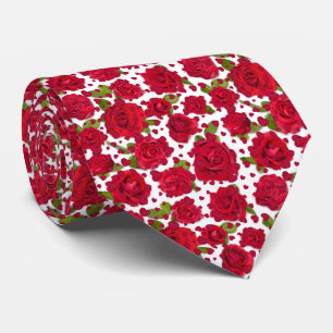 Elegant Red And Dark Pink Floral Roses Pattern Tie