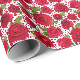 Elegant Red And Dark Pink Floral Roses Pattern Wrapping Paper