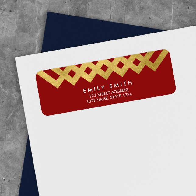 Elegant Red and Faux Gold Geometric Address (Creator Uploaded)