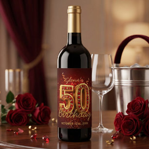 Elegant Red and Gold 50th Milestone Birthday Wine Label