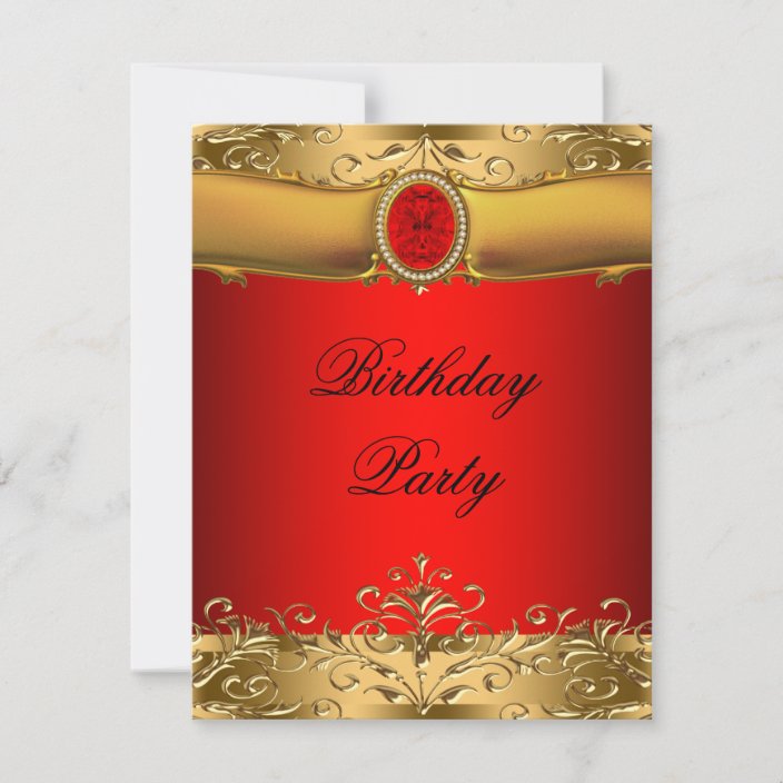 Elegant Red and Gold Birthday Party Invitation | Zazzle.ca