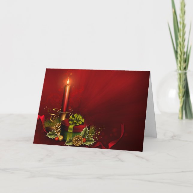Elegant Red and Gold Candle Christmas Card (Front)