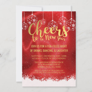 Elegant Red and Gold Cheers New Year's Eve Party Invitation