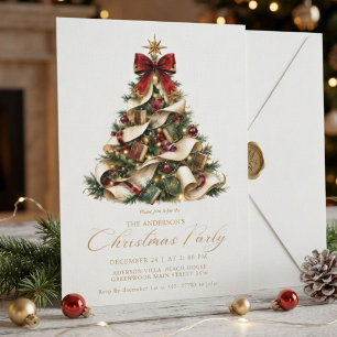 Elegant Red and gold Christmas Tree Winter Invitation