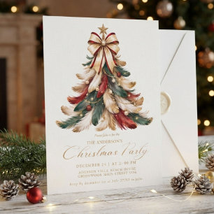 Elegant Red and gold Christmas Tree Winter santa Invitation