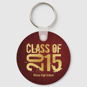 Elegant Red and Gold Class of 2015 Graduation Keychain