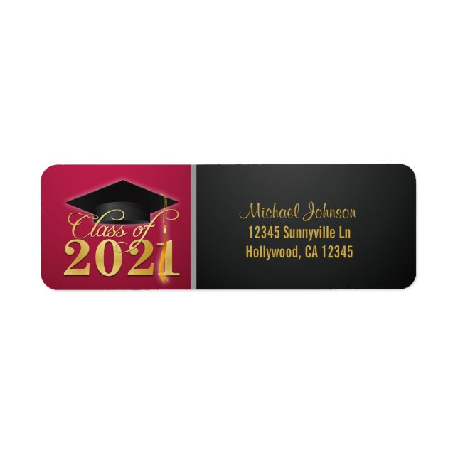 Elegant Red and Gold Class of 2021 Label (Front)