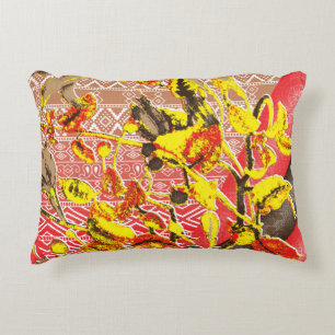Elegant red and gold fabric with intricate floral  accent pillow