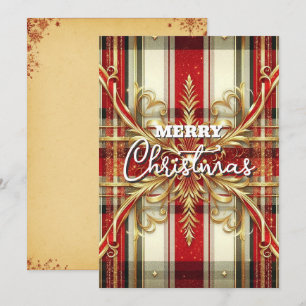 Elegant Red and Gold Festive Plaid Holiday Card
