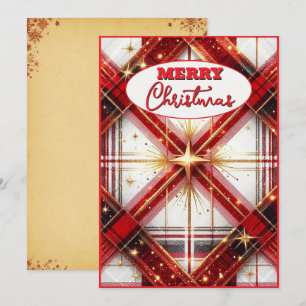 Elegant Red and Gold Festive Plaid Holiday Card