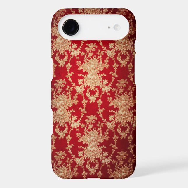 Elegant Red and Gold Floral Damask Case-Mate iPhone Case (Back)