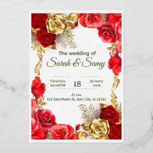 Elegant Red and Gold Floral Wedding Invitation Car