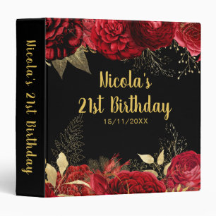 Elegant Red and Gold Flowers Birthday Party Binder