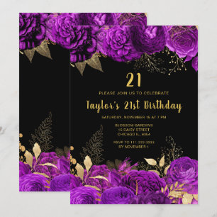 Elegant Red and Gold Flowers Birthday Party Invitation