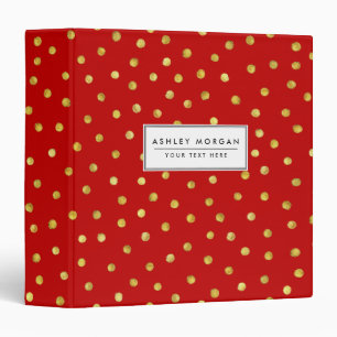 Elegant Red And Gold Foil Confetti Dots Pattern Binder