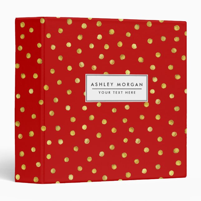 Elegant Red And Gold Foil Confetti Dots Pattern Binder (Front/Spine)