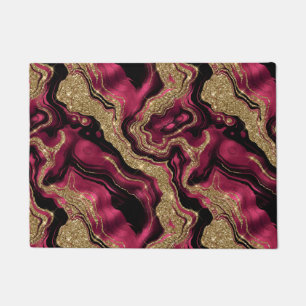 Elegant Red and Gold Glitter Agate Pattern Doormat