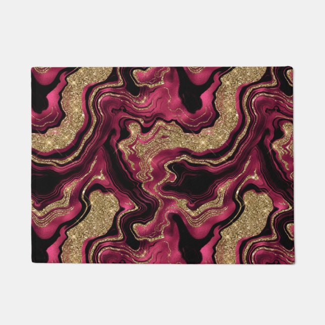 Elegant Red and Gold Glitter Agate Pattern Doormat (Front)