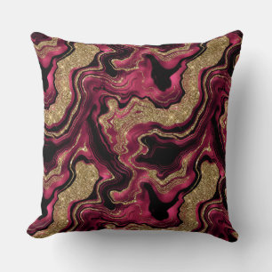 Elegant Red and Gold Glitter Agate Pattern Throw Pillow