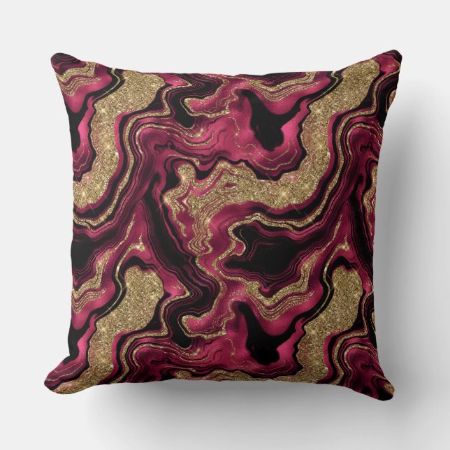Elegant Red and Gold Glitter Agate Pattern Throw Pillow (Front)