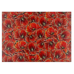 Elegant Red and Gold Glitter Remembrance Poppies Cutting Board