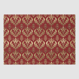 Elegant Red and Gold Hearts Valentine's Damask Tissue Paper
