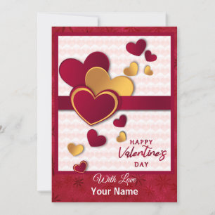 Elegant Red and Gold Hearts Valentine's Day Design Holiday Card