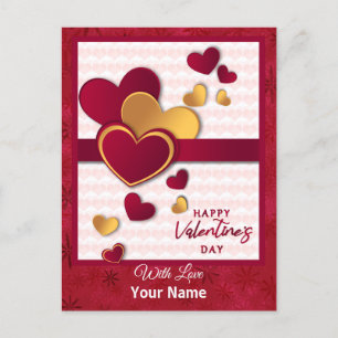 Elegant Red and Gold Hearts Valentine's Day Design Holiday Postcard
