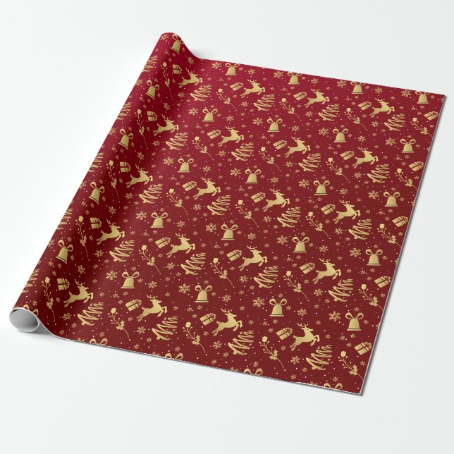 Elegant Red And Gold Luxury Christmas Gift Wrapping Paper (Unrolled)