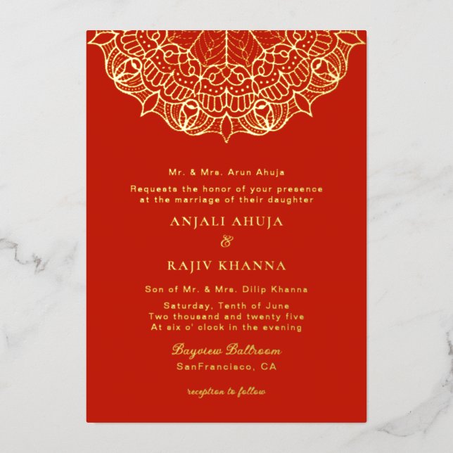 Elegant Red and Gold Mandala  Indian wedding  (Front)