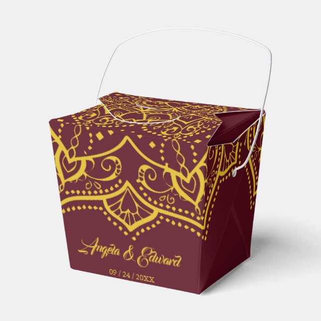 Elegant Red And Gold Mandala Wedding Favour Box (Front Side)