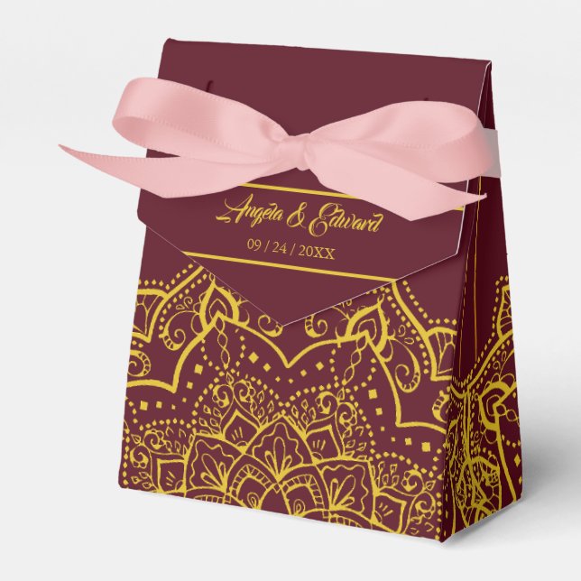 Elegant Red And Gold Mandala Wedding Favour Box (Front Side)