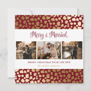 Elegant Red and Gold Merry and Married Christmas Holiday Card