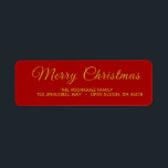 Elegant Red and Gold Merry Christmas Address Label<br><div class="desc">These classic, stylish, custom personalized Christmas return address labels have gold coloured letters on a red background. It says Merry Christmas in script calligraphy or typography and has a sample name and address. ----- Replace the sample and add your name and return address in the template to personalise. ----- You...</div>