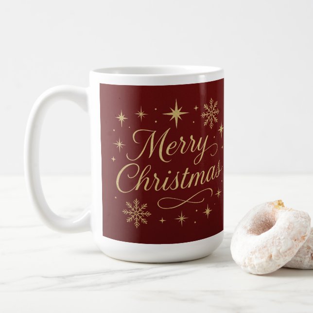 Elegant Red and Gold Merry Christmas Festive  Coffee Mug (With Donut)