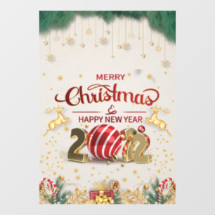 Elegant Red And Gold Merry Christmas Window Cling