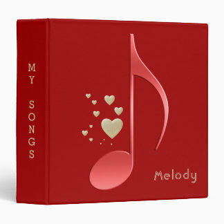 Elegant Red and Gold Music Notes Hearts with Name Binder