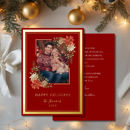 Elegant Red and Gold Poinsettia Photo Foil Holiday Card