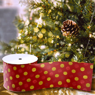 Elegant Red and Gold Polka Dots Modern Christmas Grosgrain Ribbon
