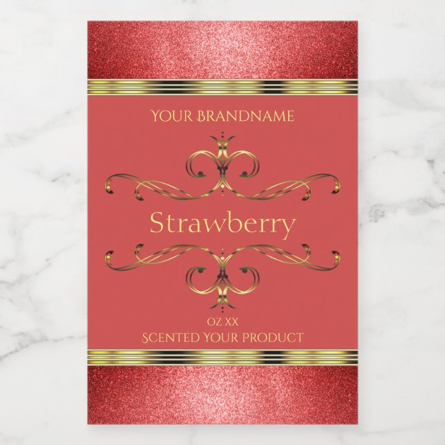 Elegant Red and Gold Product Label Glitter Borders (Single Label)