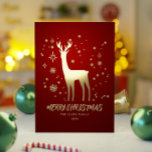 Elegant Red and Gold Reindeer Merry Christmas Foil Holiday Card<br><div class="desc">This Modern Elegant Red and Gold Reindeer Real Foil Merry Christmas non photo design features a reindeer surrounded by an elegant set of snowflakes and stars. The back of the invitation is a festive pattern of the same Christmas illustrations. You can customize the background colour and the text. This design...</div>