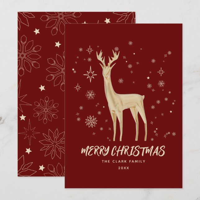 Elegant Red and Gold Reindeer Merry Christmas Holiday Card (Front/Back)
